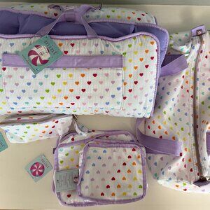 NWT Toddler Nap Mat with Pillow and Travel Accessories Oh Mint Tiny Hearts